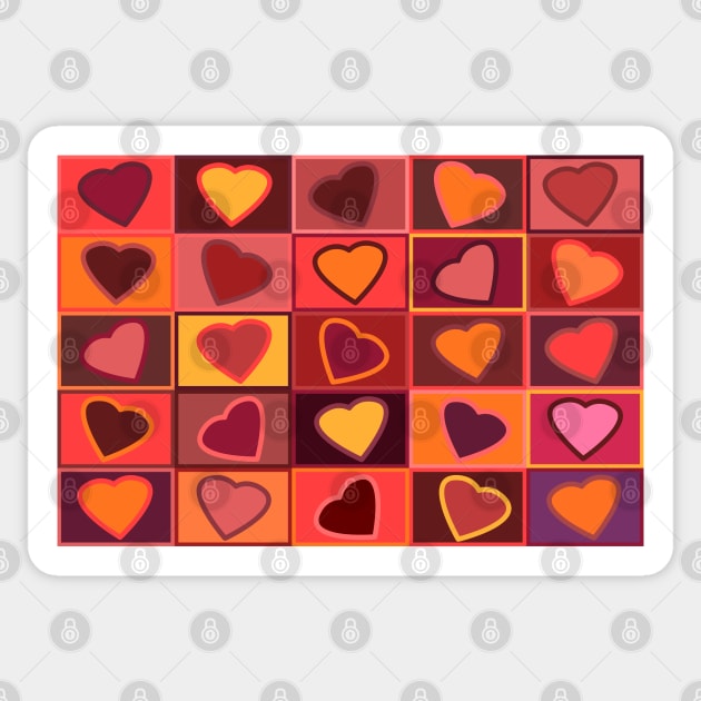 Hearts in squares print in pink, purple and yellow Sticker by KINKDesign